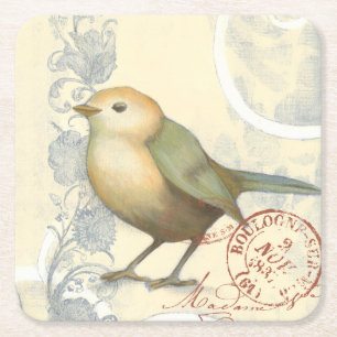 Porta-copo De Papel Quadrado Sparrow Amarelo e Verde no Fundo da Vintage