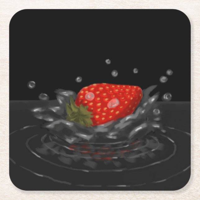 Porta-copo De Papel Quadrado Splashing strawberry (Frente)