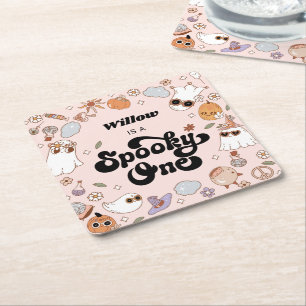 Porta-copo De Papel Quadrado Spooky One Groovy Halloween primeiro aniversario