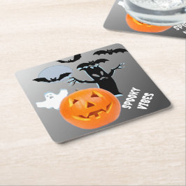 Porta-copo De Papel Quadrado Spooky Vibes na Fonte Branca Assombrada