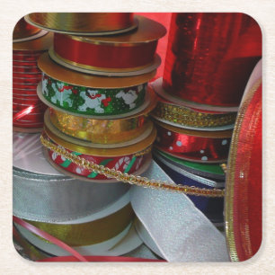 Porta-copo De Papel Quadrado Spools de Férias de Natal Vermelho e Dourado