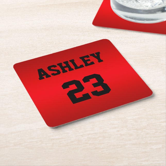 Porta-copo De Papel Quadrado Sports Jersey Number e Name Red Personalizados (Inclinado)