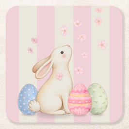 Porta-copo De Papel Quadrado Spring Easter Bunny & Eggs Stripe 