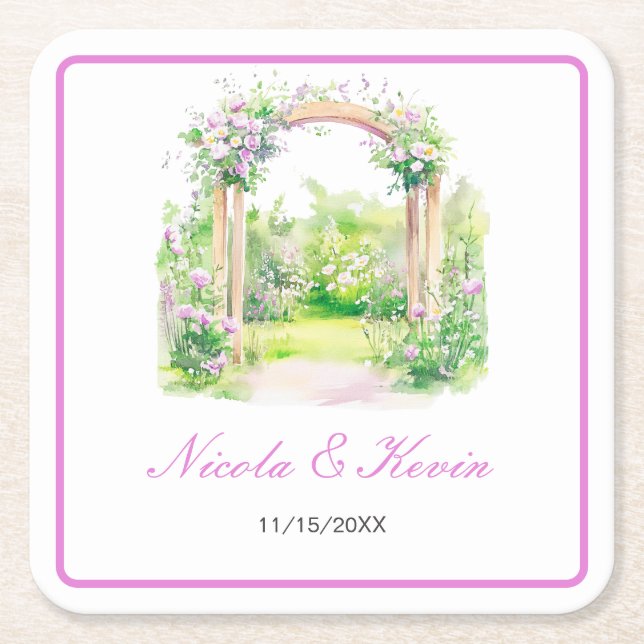 Porta-copo De Papel Quadrado Spring Floral Wedding Arch (Frente)