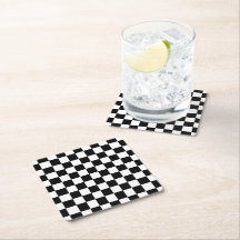 Square Black and White Checkered Coaster Set
