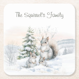 Porta-copo De Papel Quadrado Squirrels in Winter Snow 