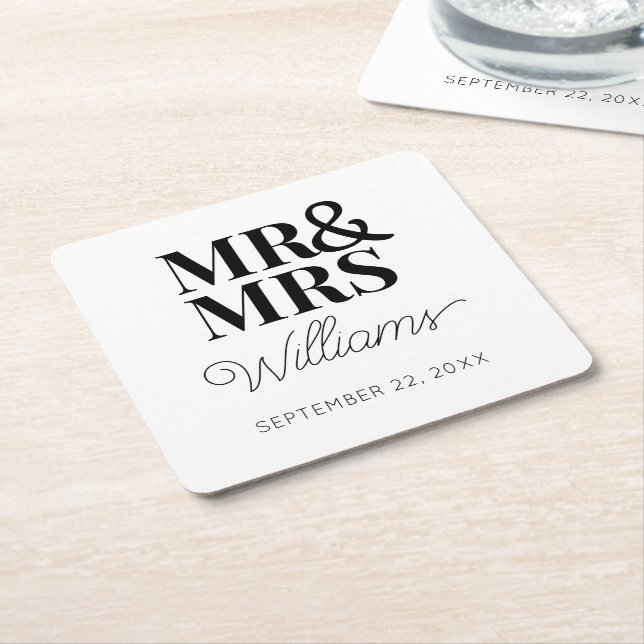 Porta-copo De Papel Quadrado Sr. Elegant Festa de noivado de ensaio clássico (Inclinado)