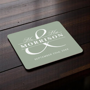 Porta-copo De Papel Quadrado Sr. Monograma Sage Green Wedding