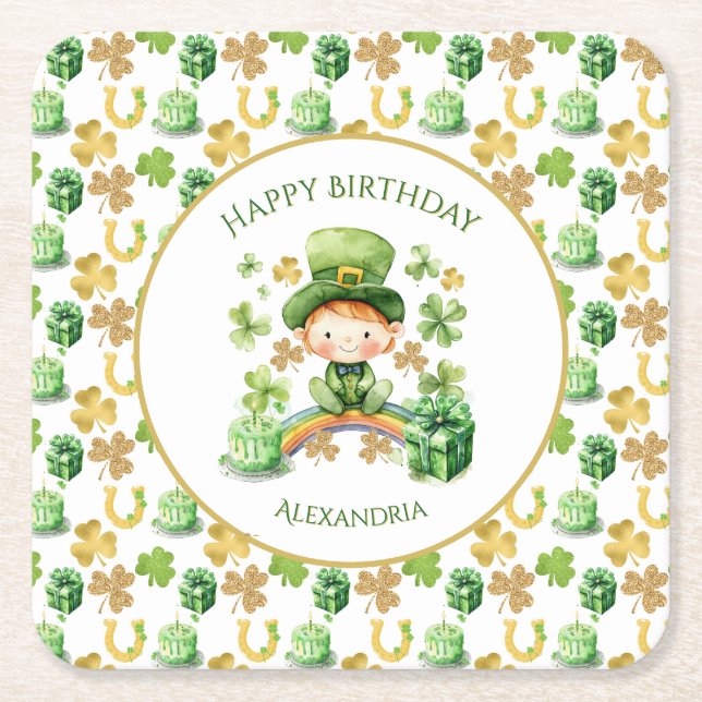 Porta-copo De Papel Quadrado St Patricks Lucky One Primeiro Aniversário (Frente)
