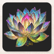 Stained Glass Colorful Lotus Flower on Black