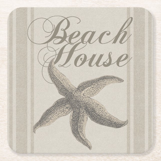 Porta-copo De Papel Quadrado Starfish Beach House Seashore Coastal (Frente)