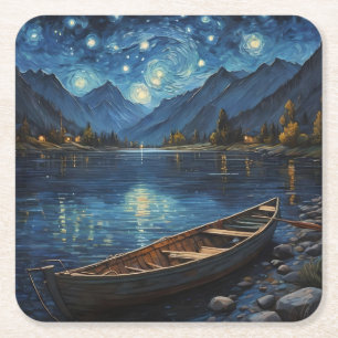 Porta-copo De Papel Quadrado "Starlit Drift: Pescaria Sob O Cosmos