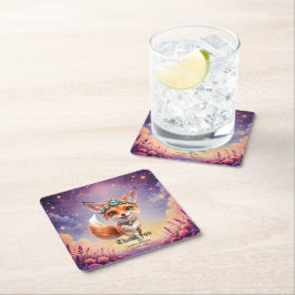 Porta-copo De Papel Quadrado Starlit Fox of the Moonlit Meadows. 