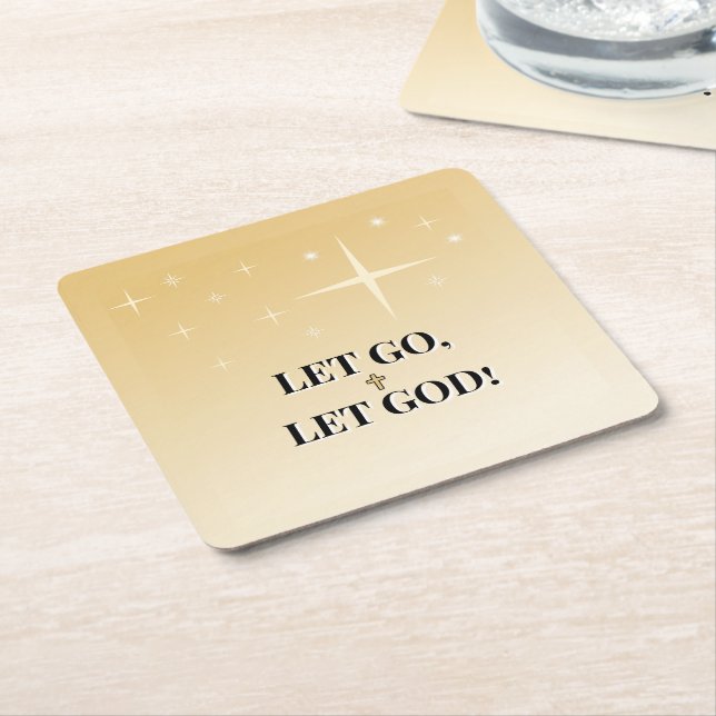 Porta-copo De Papel Quadrado Starry Golden Cross Let Go Let God (Inclinado)