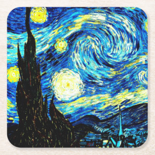 Porta-copo De Papel Quadrado Starry Night, famosa pintura de Vincent van Gogh,