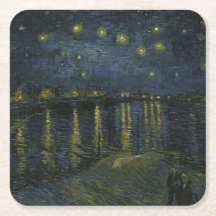 Porta-copo De Papel Quadrado Starry Night Over the Rhône, pintura a óleo Van Go