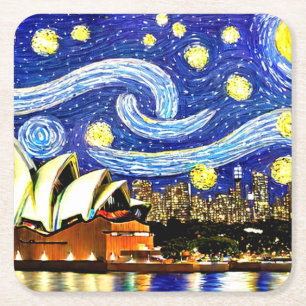 Porta-copo De Papel Quadrado Starry Night Sydney Austrália - Ópera
