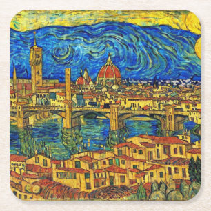 Porta-copo De Papel Quadrado Starry Starry Night Florence Itália