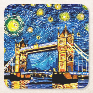 Porta-copo De Papel Quadrado Starry Starry Night London Inglaterra