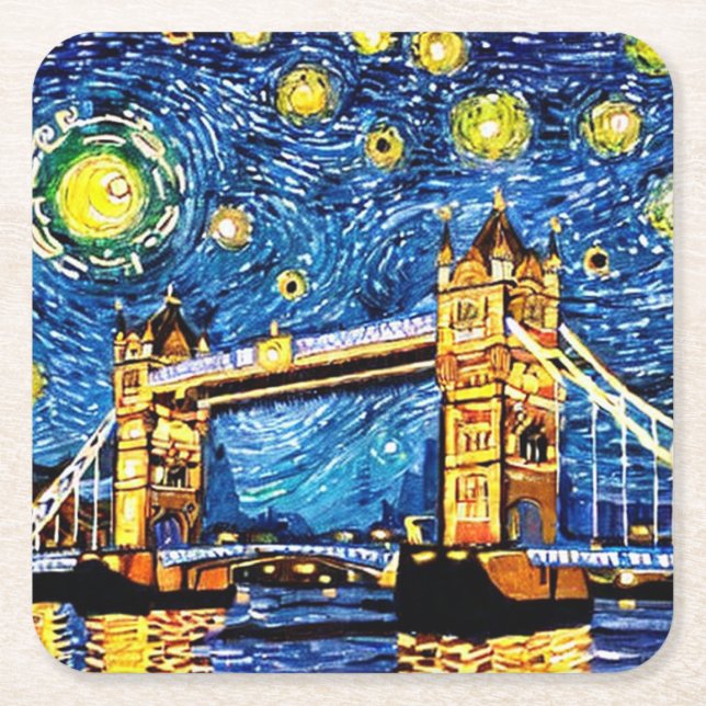 Porta-copo De Papel Quadrado Starry Starry Night London Inglaterra (Frente)