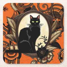 Porta-copo De Papel Quadrado Steampunk Black Cat Halloween