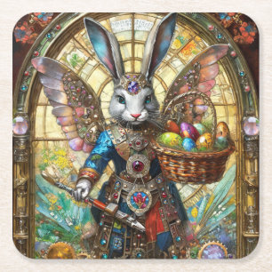 Porta-copo De Papel Quadrado Steampunk Easter Bunny Warrior Angel