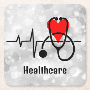 Porta-copo De Papel Quadrado Stethoscope Médica Enfermeira Saúde