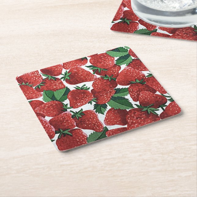Porta-copo De Papel Quadrado Strawberries and Cream (Inclinado)