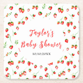 Porta-copo De Papel Quadrado Strawberries and Daisies Baby Shower