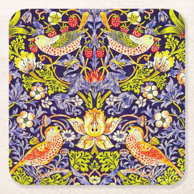 Porta-copo De Papel Quadrado Strawberry Thef Birds William Morris (Frente)