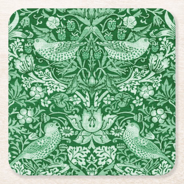 Porta-copo De Papel Quadrado Strawberry Thef Green, William Morris (Frente)