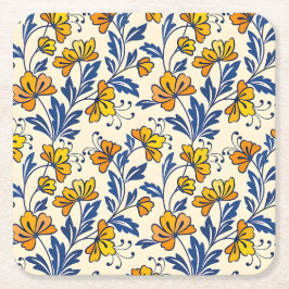 Porta-copo De Papel Quadrado Stunning Seamless Pattern of Flowers and Leaves