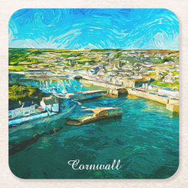 Porta-copo De Papel Quadrado Stylish Cornwall England Coastal Scenery Oil Paint