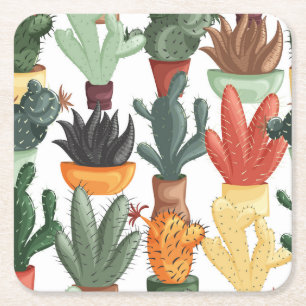 Porta-copo De Papel Quadrado Suculentes, cactos: padrão floral fofo.
