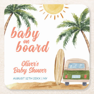 Porta-copo De Papel Quadrado Summer Boho Surf Beach Chá de fraldas