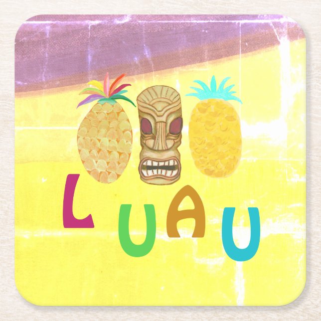 Porta-copo De Papel Quadrado Summer Tiki Pineapple Luau (Frente)