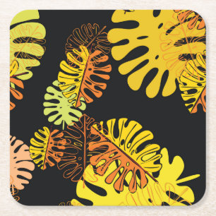 Porta-copo De Papel Quadrado Summer Tropical Leaves Vintage Design