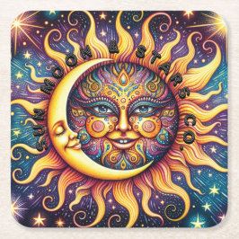 Porta-copo De Papel Quadrado Sun, Lua e Estrelas Co-Porta copos
