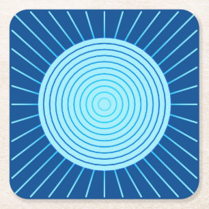 Porta-copo De Papel Quadrado Sunburst Geométrico Moderno - Azul Cobalt e Aqua