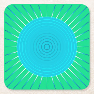 Porta-copo De Papel Quadrado Sunburst Geométrico Moderno - Azul e Jade Verde