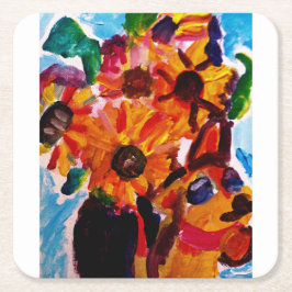 Porta-copo De Papel Quadrado Sunflowers and chihuahua