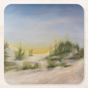 Porta-copo De Papel Quadrado Sunrise Sobre Dunas De Areia, Pintura Original De
