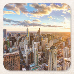 Porta-copo De Papel Quadrado Sunset Over Chicago