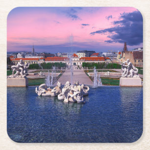 Porta-copo De Papel Quadrado Sunset over fountain em Viena
