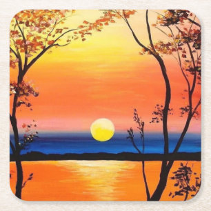 Porta-copo De Papel Quadrado Sunset Sobre a Bela Arte da Água