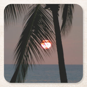 Porta-copo De Papel Quadrado Sunset Tropical Palm Tree