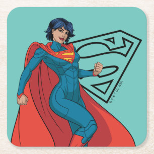 Porta-copo De Papel Quadrado Supergirl Hovering in Blue Suit