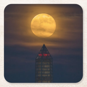 Porta-copo De Papel Quadrado Superlua sobre o Monumento de Washington