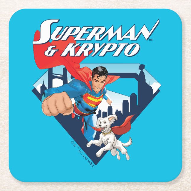 Porta-copo De Papel Quadrado Superman & Krypto Soar (Frente)