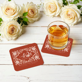 Porta-copo De Papel Quadrado Suporte de aniversário de 40 anos Brick Red Shabby